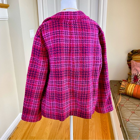 sold J. Jill Blazer Jacket Chenille Pink Multi Plaid Patch Pockets (L) NWT - Picture 3 of 8
